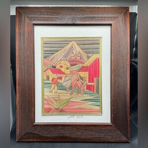 2006 Mexican Folk Art, Dyed Straw Framed Art signed by artist 19” X 16”